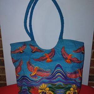 Laurel Burch Colorful Bird Print Tote Bag